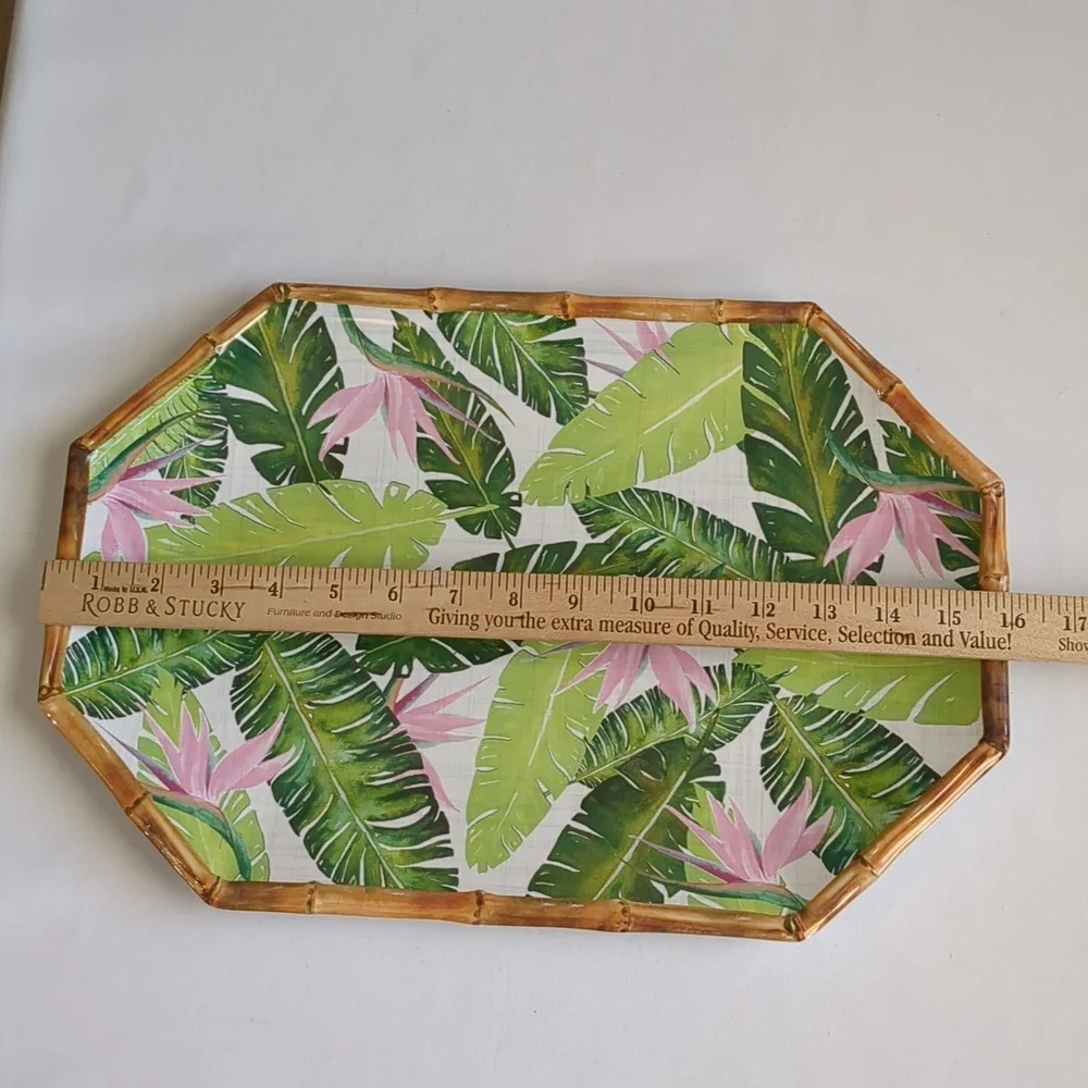 Tommy Bahama Set Of 2 Palm Leaves & Birds Of Paradise Melamine 16